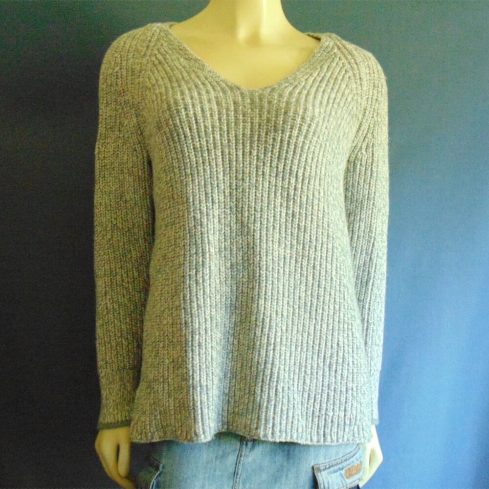 Rag & Bone Gray Marled Cotton Wool V-Neck Chunky Pullover Sweater Sm